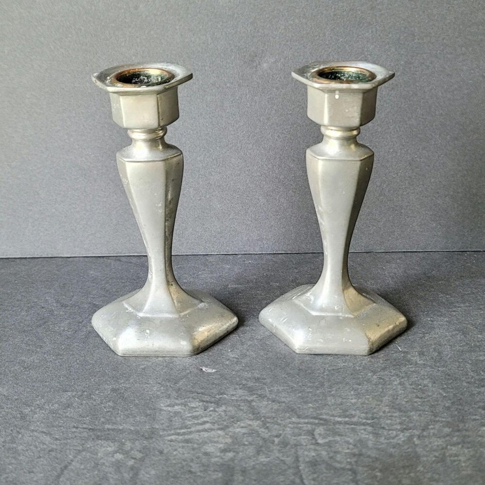 Vintage Colonial Pewter by Boardman Taper Candlestick Set of 2 Candle Holders